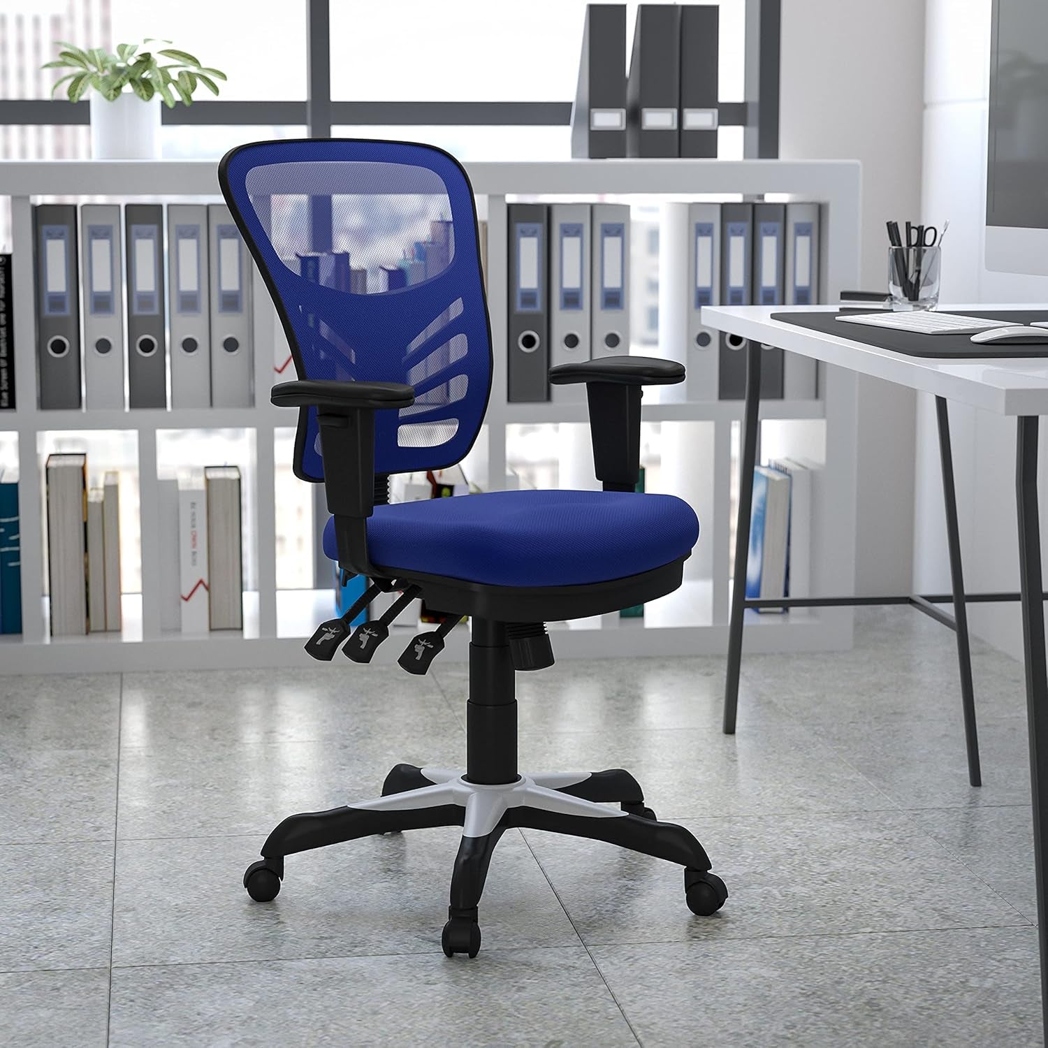 Nicholas Mid-Back Swivel Office and Gaming Chair, Ergonomic Mesh Office Chair with Adjustable Lumbar Support and Height, Blue-1