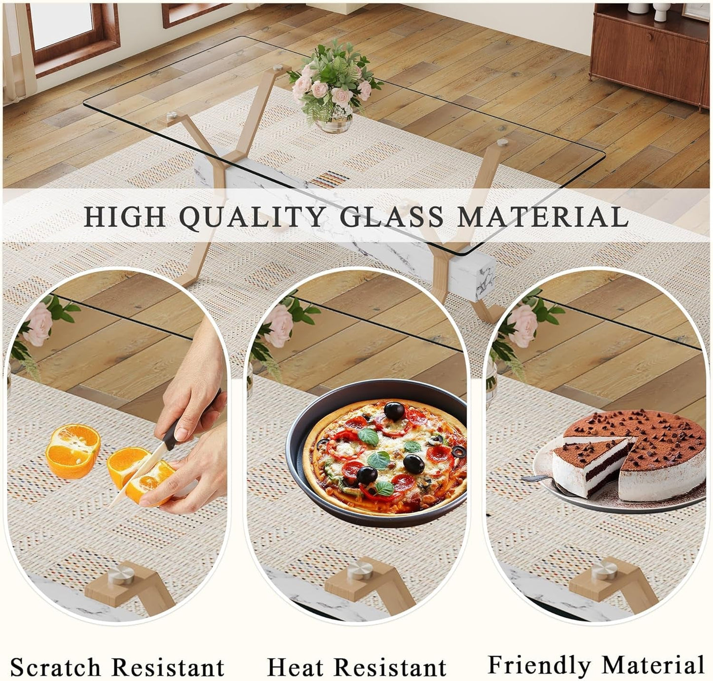 71 Inch Glass Dining Table With Tempered Glass Top Kitchen-4