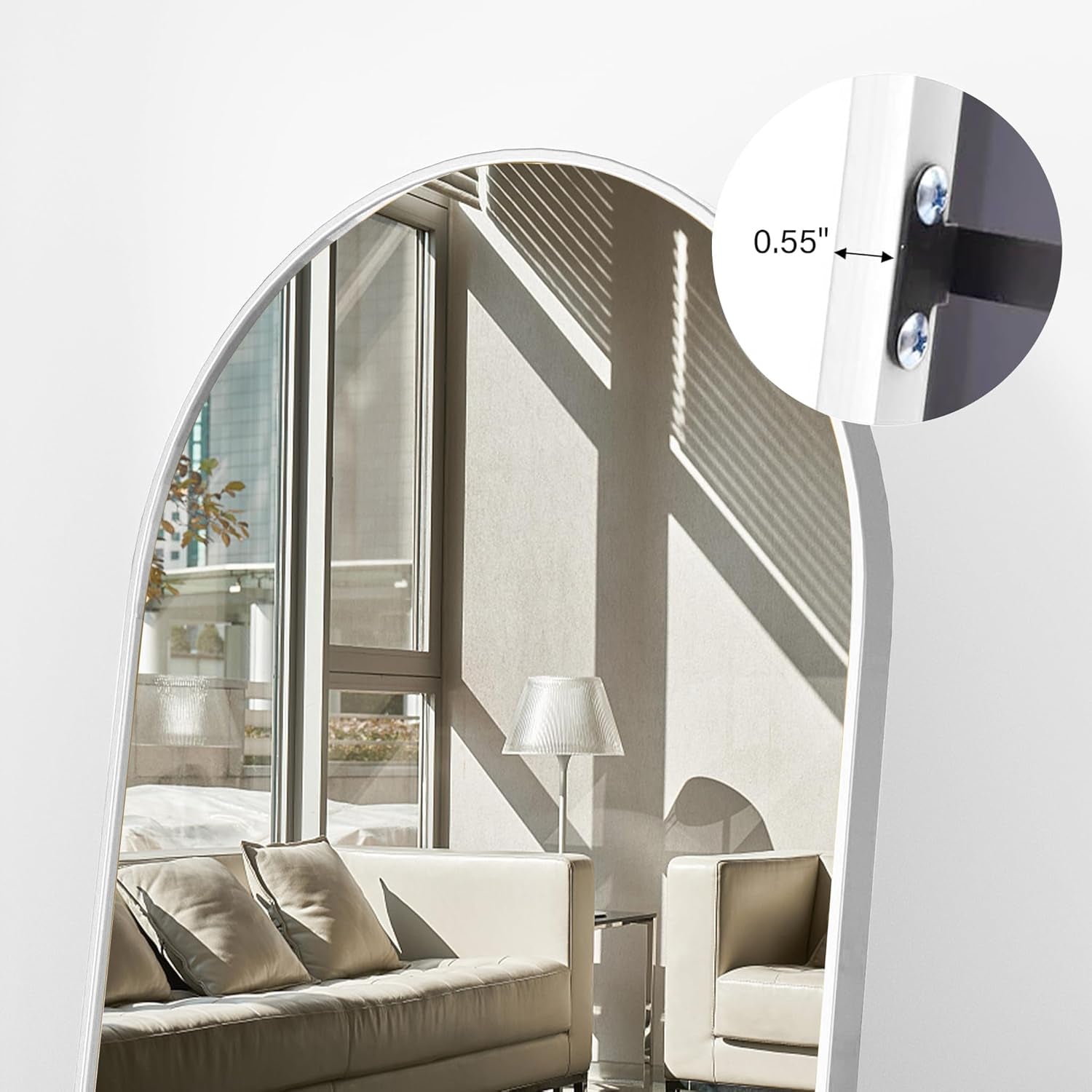 76"X34" Arch Full Length Mirror, Floor Length Hanging or Leaning, Body Mirror with Stand or Wall Mounted, Arched-Top Aluminum Frame for Bedroom (White)-4