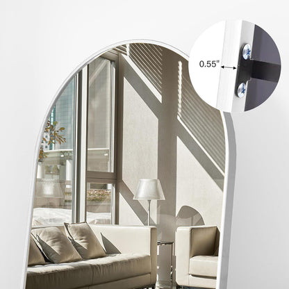 76"X34" Arch Full Length Mirror, Floor Length Hanging or Leaning, Body Mirror with Stand or Wall Mounted, Arched-Top Aluminum Frame for Bedroom (White)-4