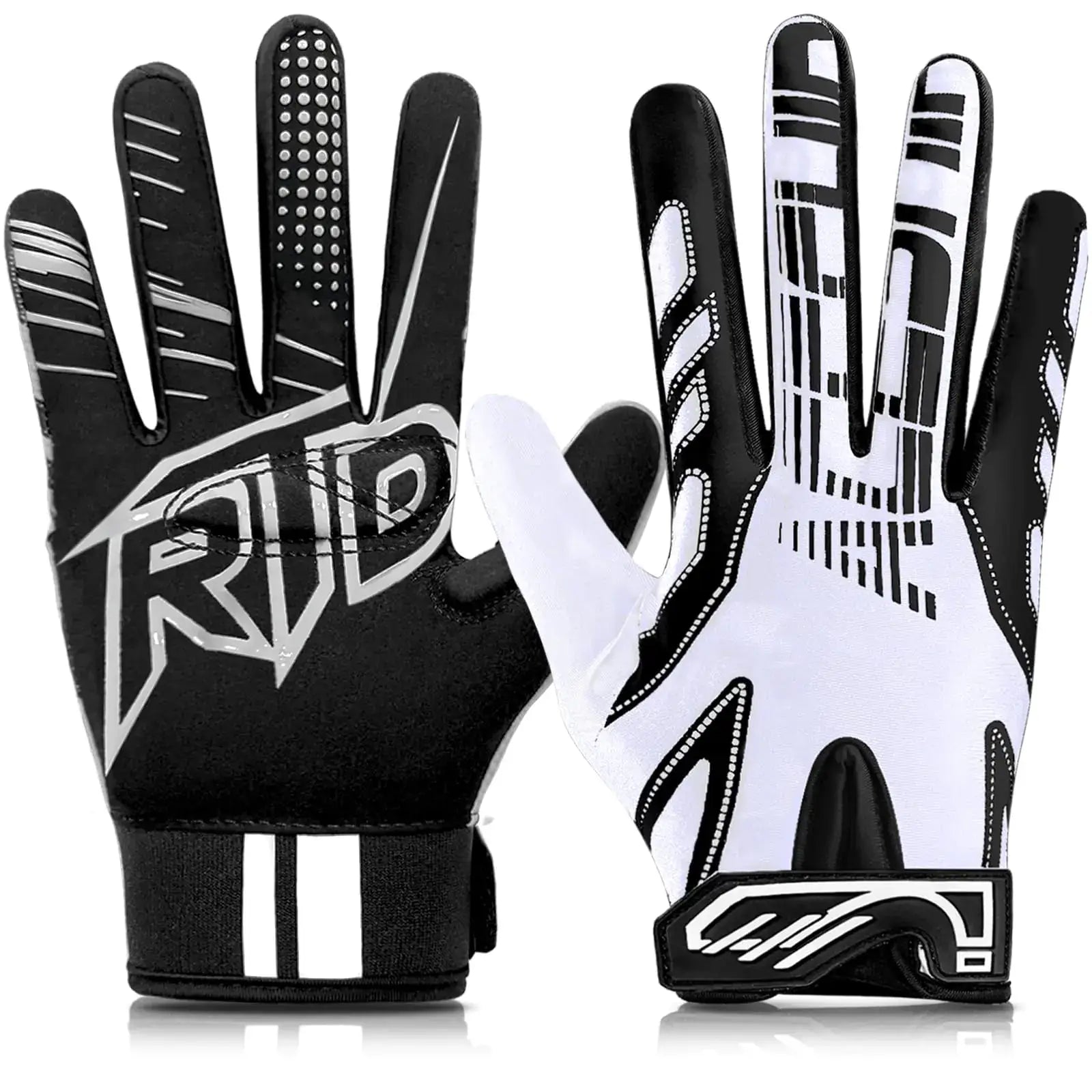 Pair of black and white baseball batting gloves for youth and adults, softball or baseball