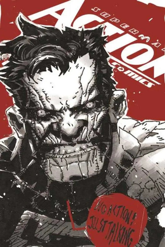 Gritty black and white comic illustration of menacing character on Action Comics #1061 variant
