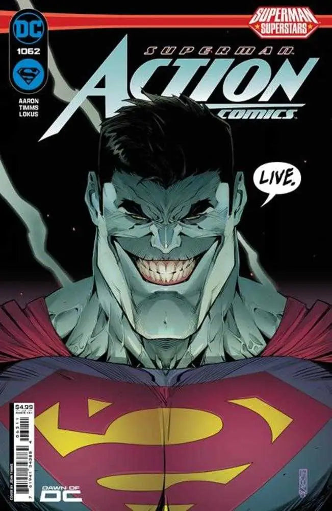Comic book cover for Action Comics #1062 featuring a sinister figure and Superman logo