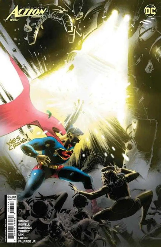 DC Comics Action Comics #1067 cover features Superman in vibrant energy effects for trading cards