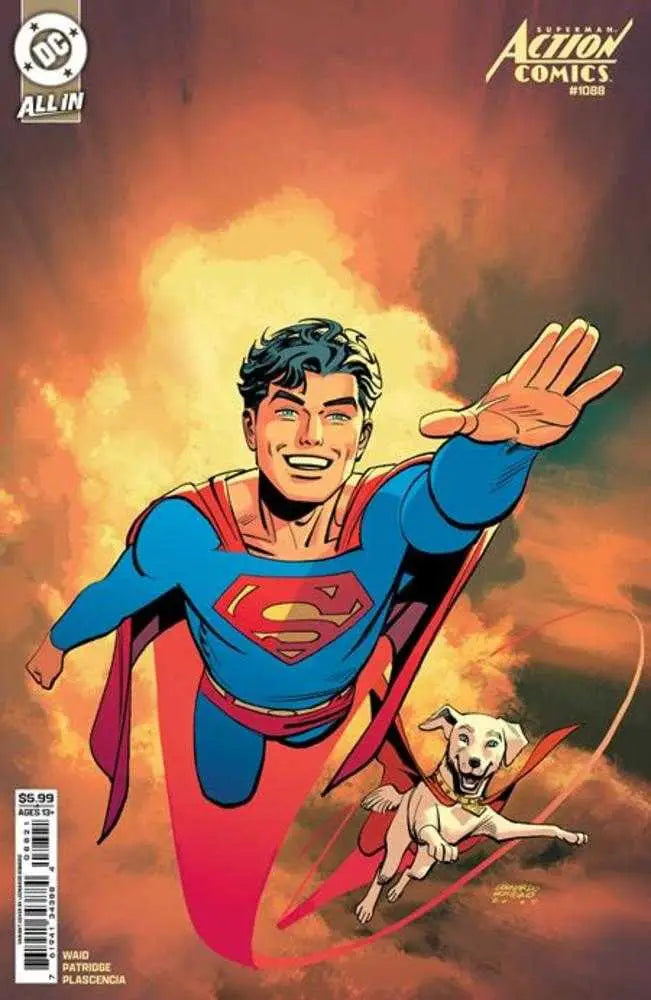 Superman and Krypto flying on Action Comics #1088 Cover B Leonardo Romero Card Stock Variant