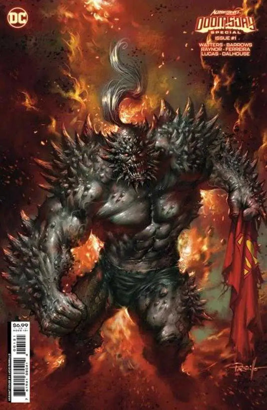 Monstrous spiky creature in flames on Action Comics Presents Doomsday Special trading card