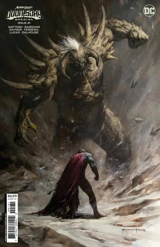 Monstrous creature confronts caped hero on Action Comics Presents Doomsday Special #1 variant