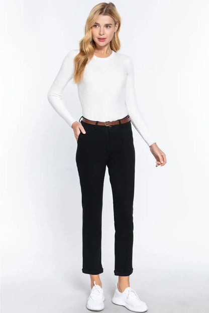 ACTIVE BASIC Cotton-Span Twill Straight Pants - Black / S