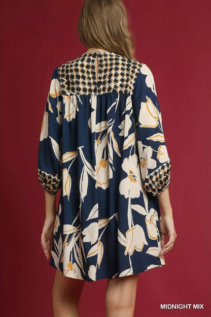 Umgee Navy Floral High-Low Babydoll Day Dress SM/MED/LG