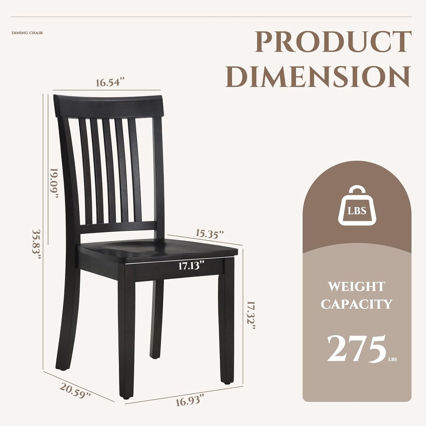 Wooden Dining Chairs Set of 6, Spindle High Back Windsor Kitchen Side Chair, Farmhouse Dining Chairs for Kitchen and Dining Room, Dark Brown-2