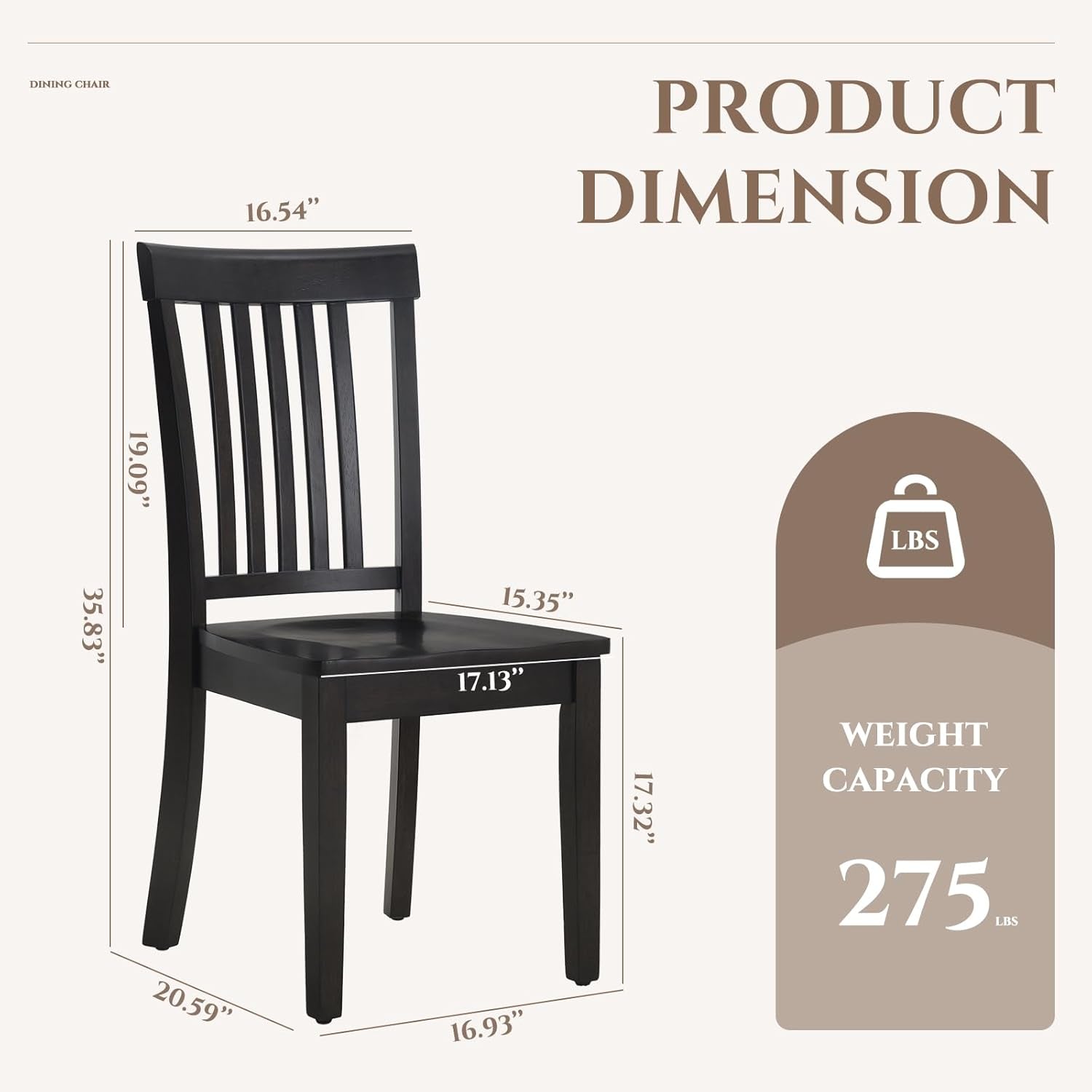 Wooden Dining Chairs Set of 6, Spindle High Back Windsor Kitchen Side Chair, Farmhouse Dining Chairs for Kitchen and Dining Room, Dark Brown-2