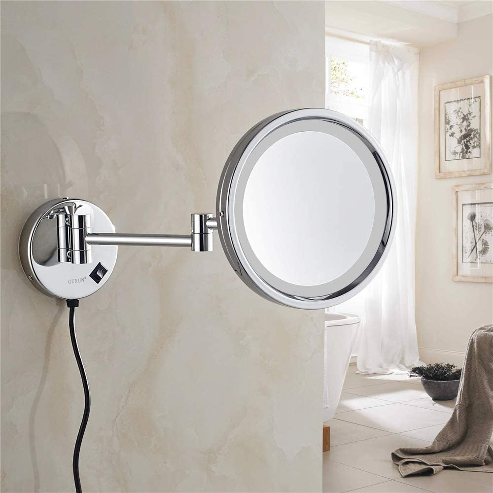 Wall Mounted Makeup Mirrors, Chrome Illuminated Brass-0