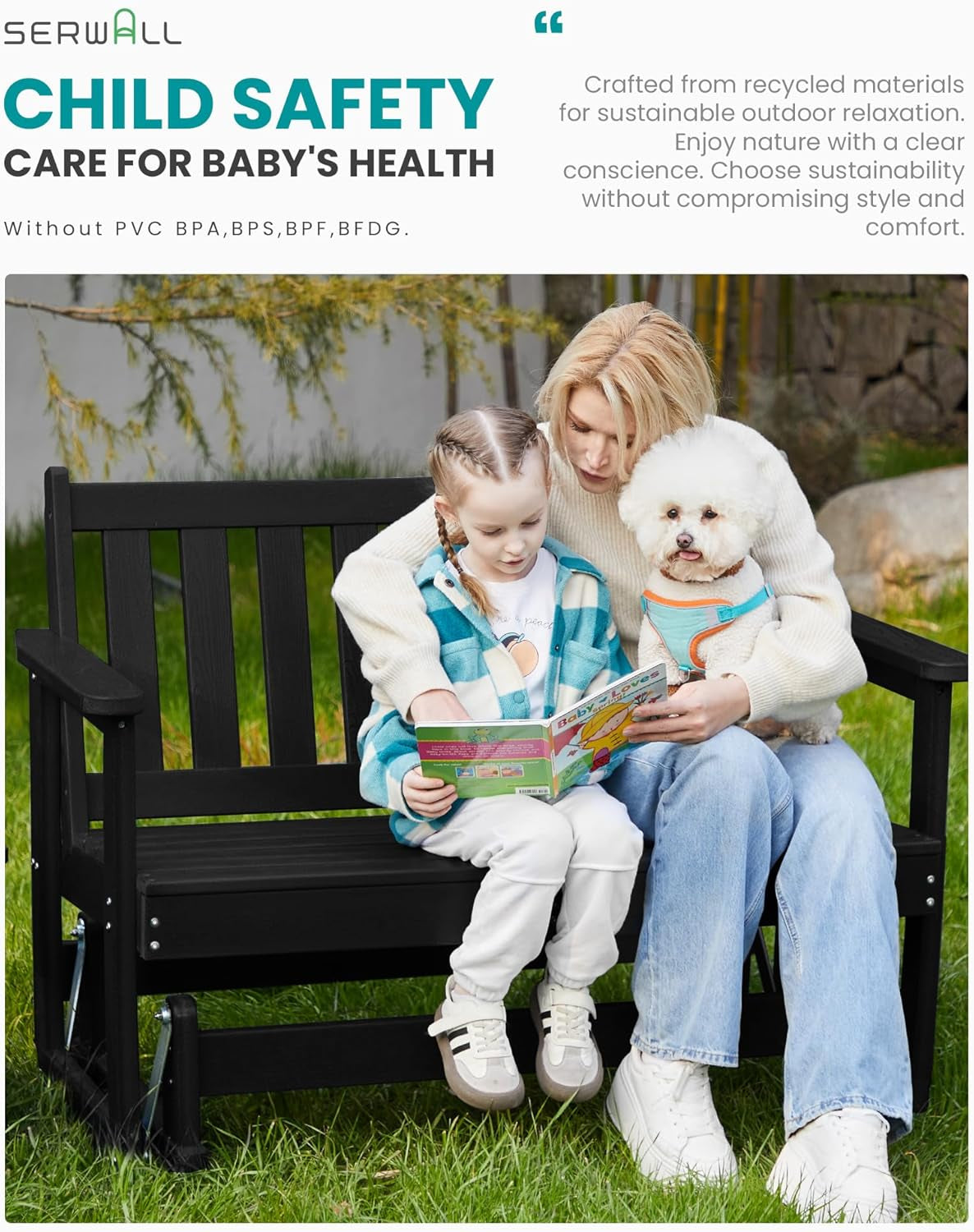 Two Person Outdoor Glider Bench Weather Resistant Comfortable-2