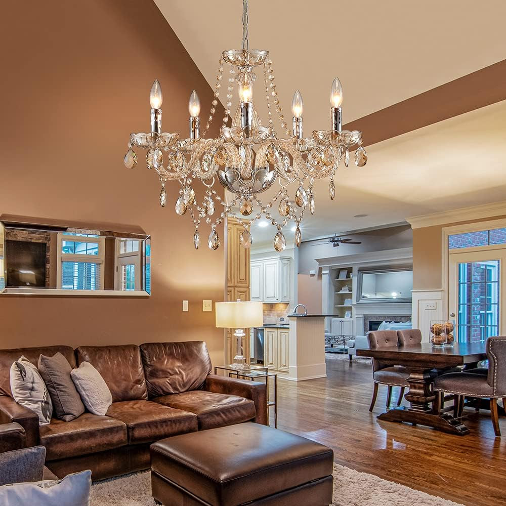 Champagne Crystal Chandelier 5 Light Modern Bedroom-0