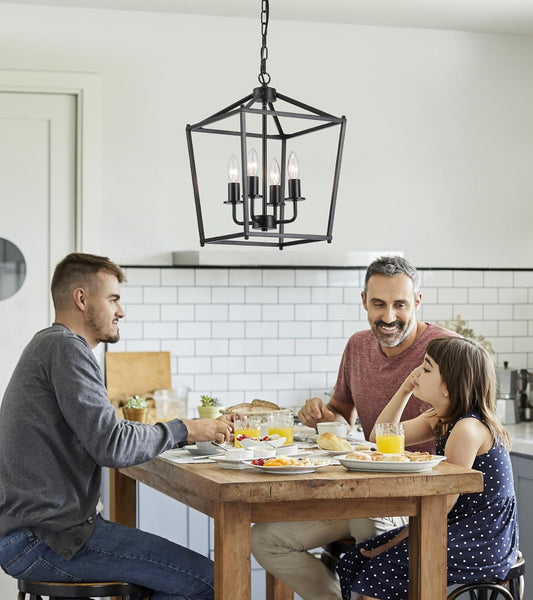 UL Listed Black Industrial 4 Light Lantern Chandelier Ceiling Light Fixtures Farmhouse Metal Cage Rustic Geometric Pendant Light for Kitchen Island Entryway Dining Room Stairs and Hallway-0