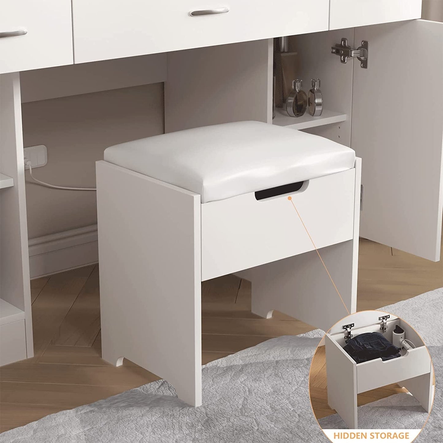Makeup Vanity Desk with Lights, 3 Drawers, Shelves (White)-1