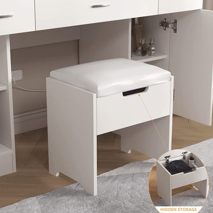 Makeup Vanity Desk with Lights, 3 Drawers, Shelves (White)-1