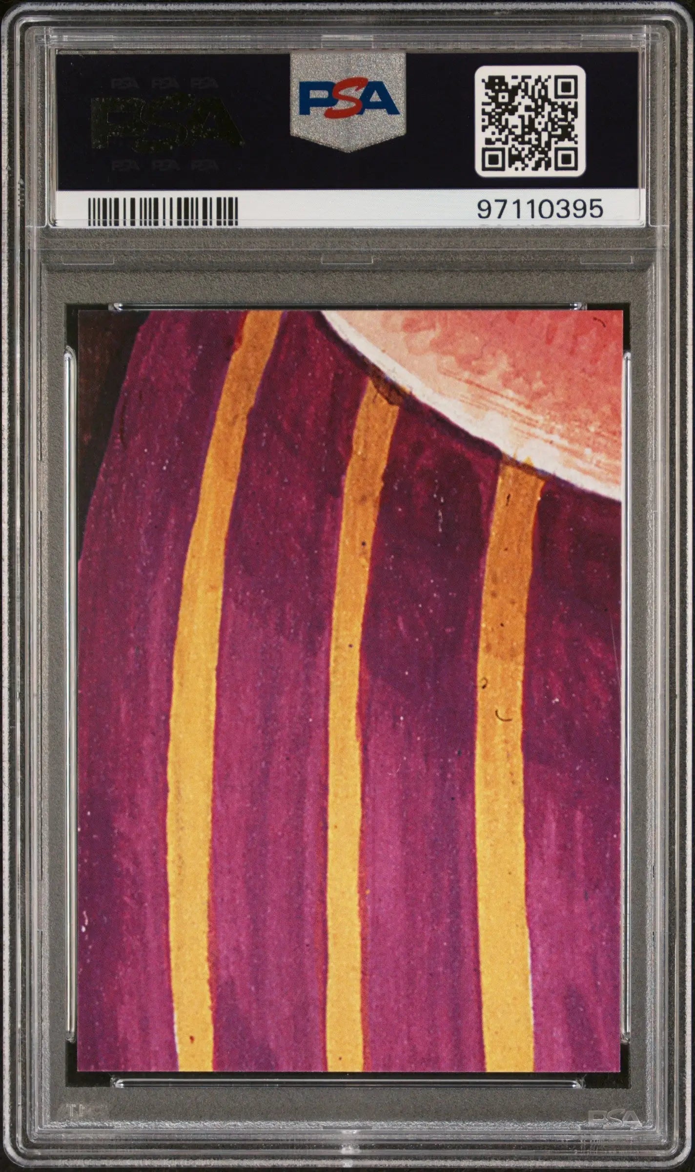 Curved yellow stripes on a purple surface from Adam Ball 2022 Pail Kids Sapphire gem mint