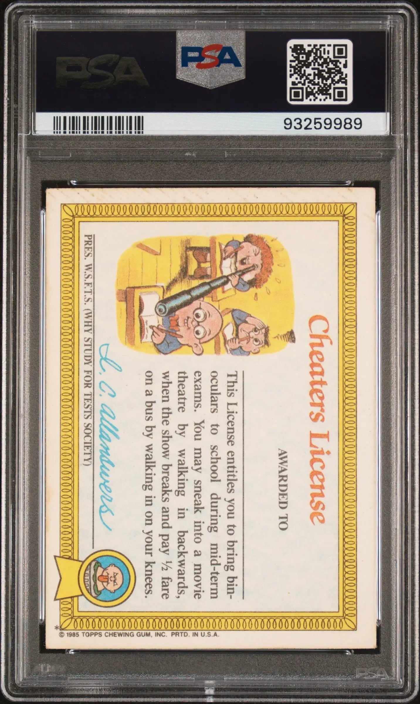 PSA-graded Adam Bomb 1985 Topps Garbage Pail Kids Stickers #2 in protective case