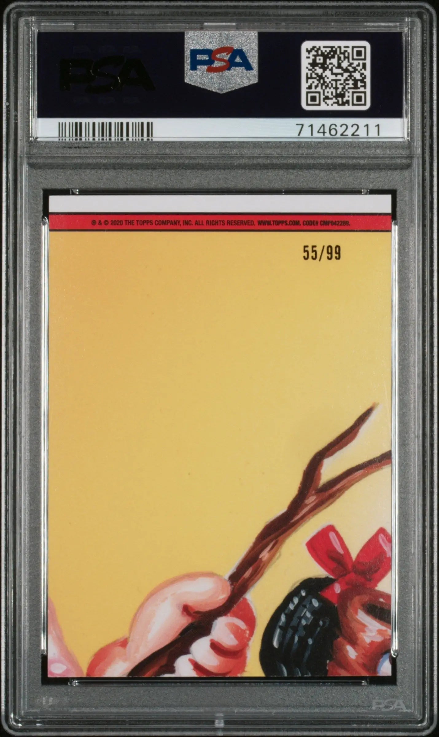 PSA graded Adam Bomb 2020 Topps Garbage Pail Kids Spit Blue #55/99 card with bow