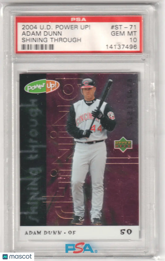 Graded Adam Dunn baseball card from Upper Deck Power Up series displayed by Columbia Hobby