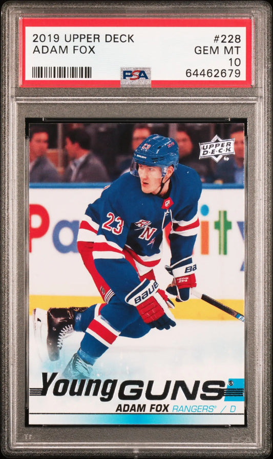 Adam Fox 2019 Upper Deck #228 PSA 10 Gem Mint hockey card in protective case