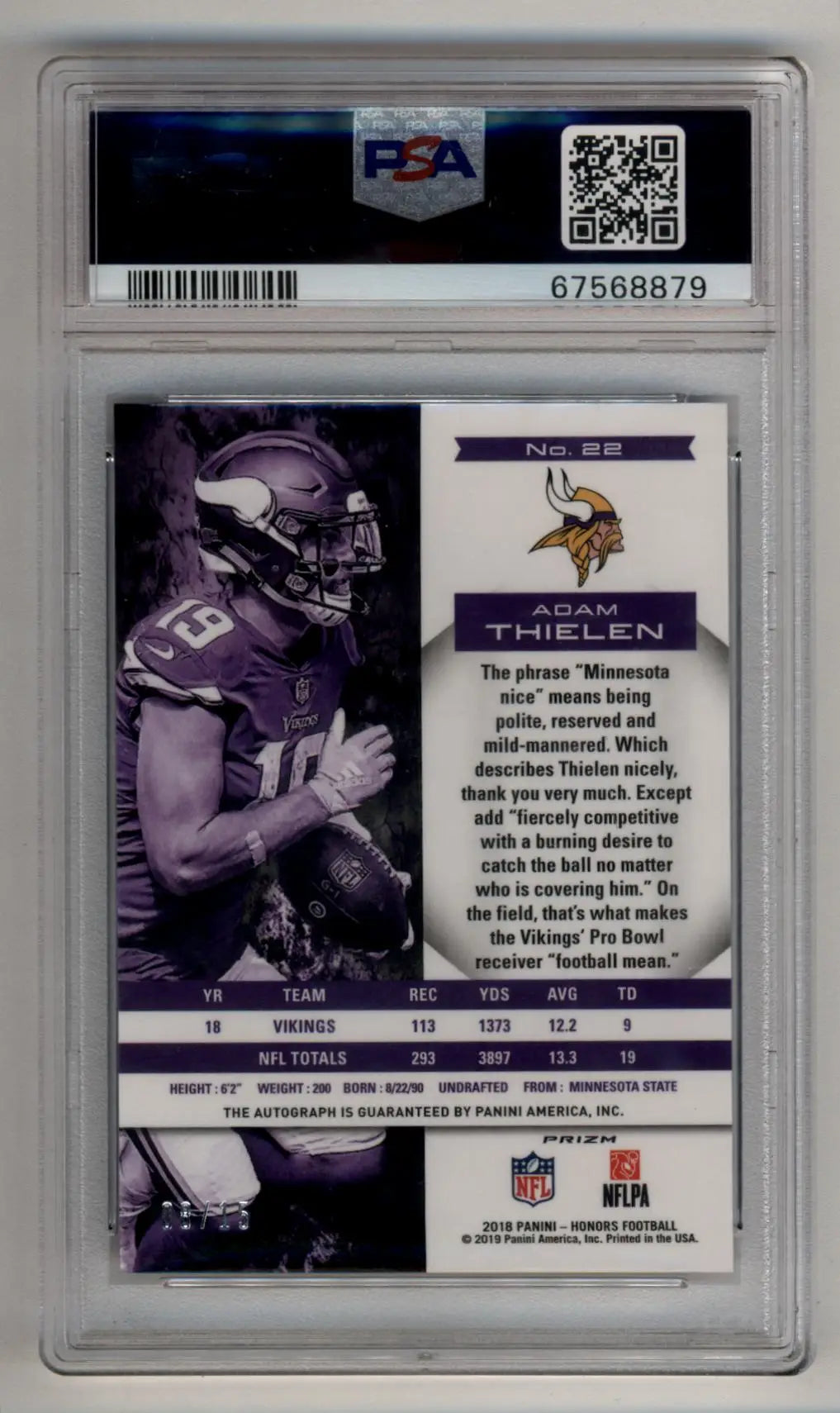 Adam Thielen 2018 Honors Auto Blue 08/15 PSA 10 Auto 10 - Singles