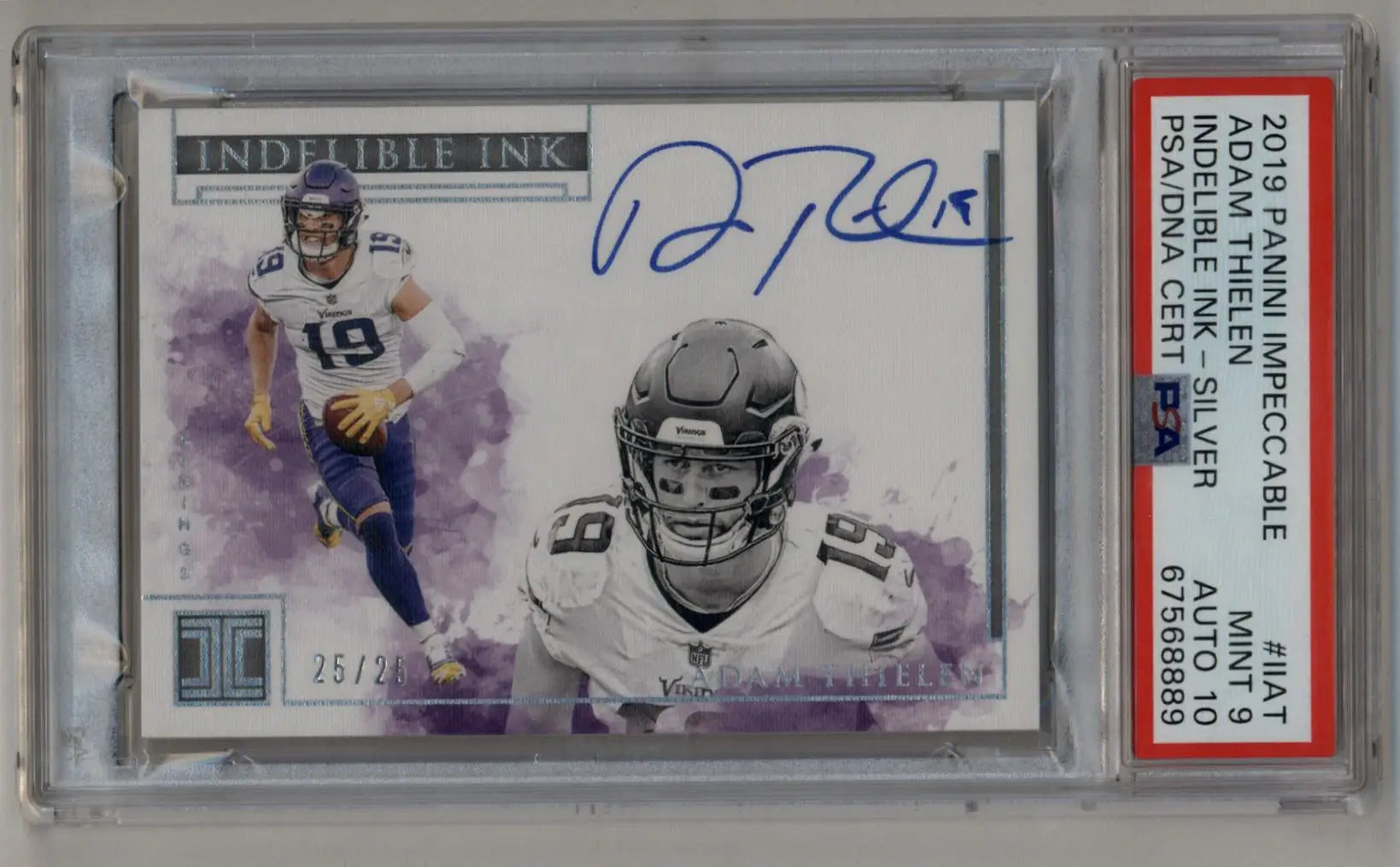 Adam Thielen 2019 Imeccable Indelible Ink Silver Auto 25/25 PSA 9 Auto 10 - Singles