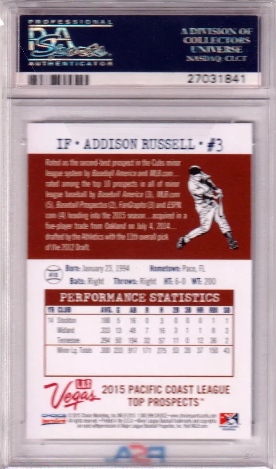 Addison Russell 2015 Choice PCL Top Prospects baseball card Gem MInt Columbia Hobby