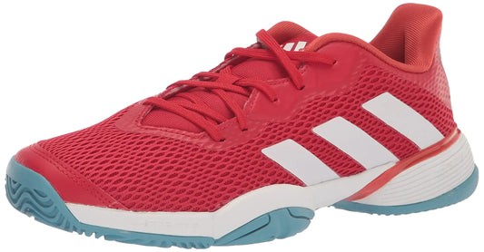 Red Adidas Barricade Tennis Shoe with breathable mesh for unisex Big Kids