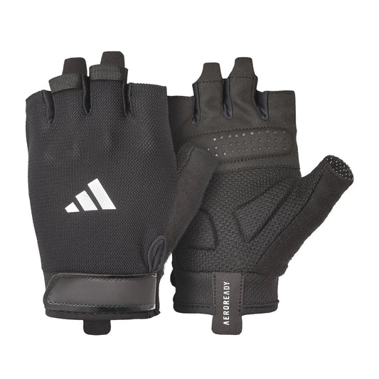 Black fingerless adidas essential training gloves for workout and gym sessions