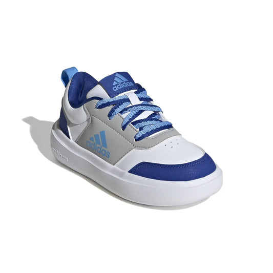 Blue and white Adidas Park St sneaker for kids in white, blue burst, and team royal blue