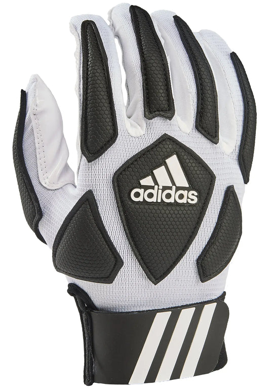 White and black adidas Scorch Destroy 2 Lineman Adult Full Finger Football Gloves