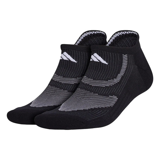 Pair of black adidas superlite performance tabbed no show running socks with achilles protection