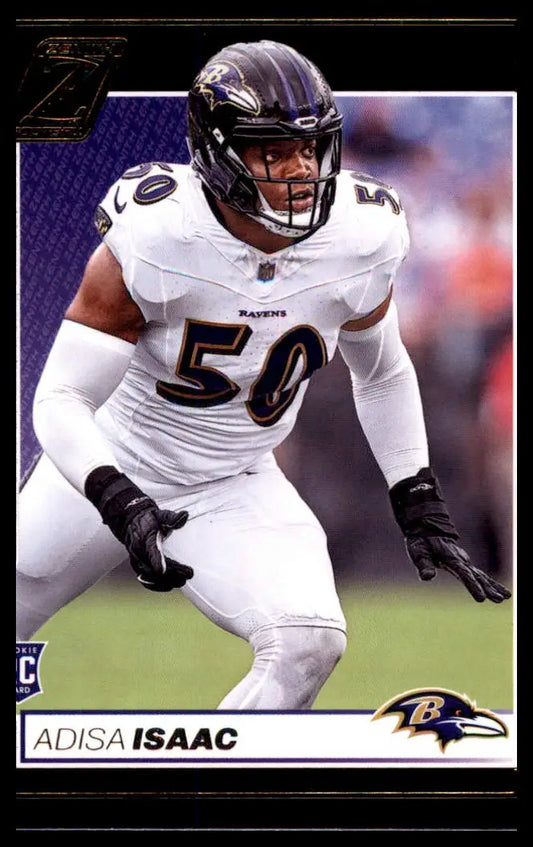 Football trading card of Adisa Isaac from Panini Zenith 2024 Baltimore Ravens product