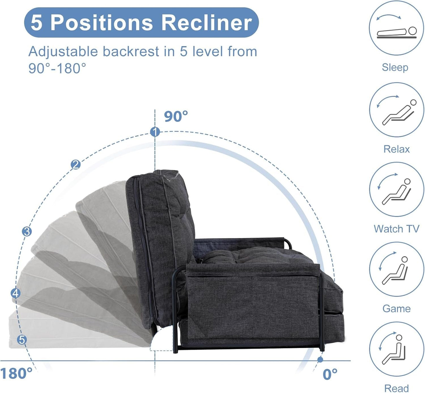 Adjustable Folding Floor Sofa Bed with Five Positions-2