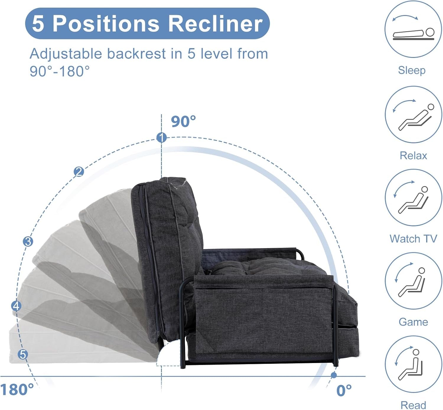 Adjustable Folding Floor Sofa Bed with Five Positions-2