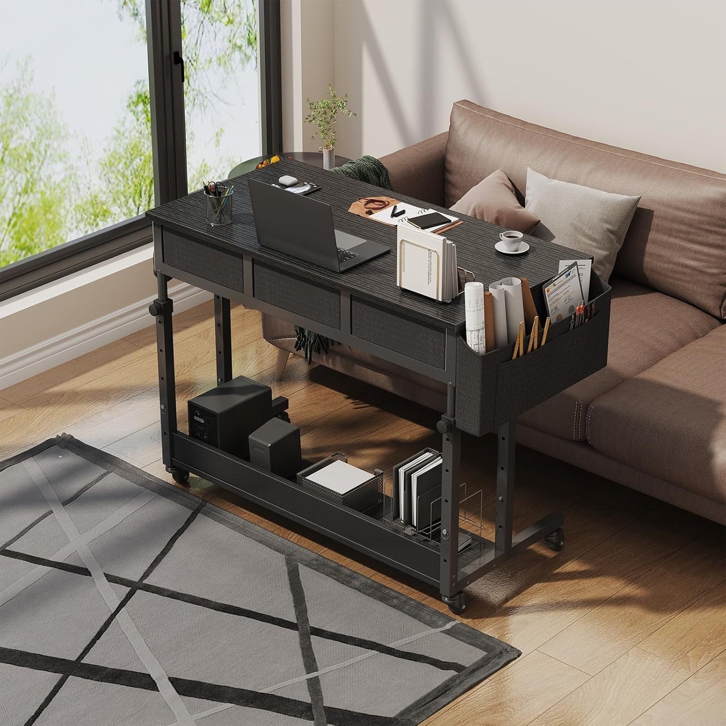 Adjustable Height Rolling Standing Desk with Drawers-3