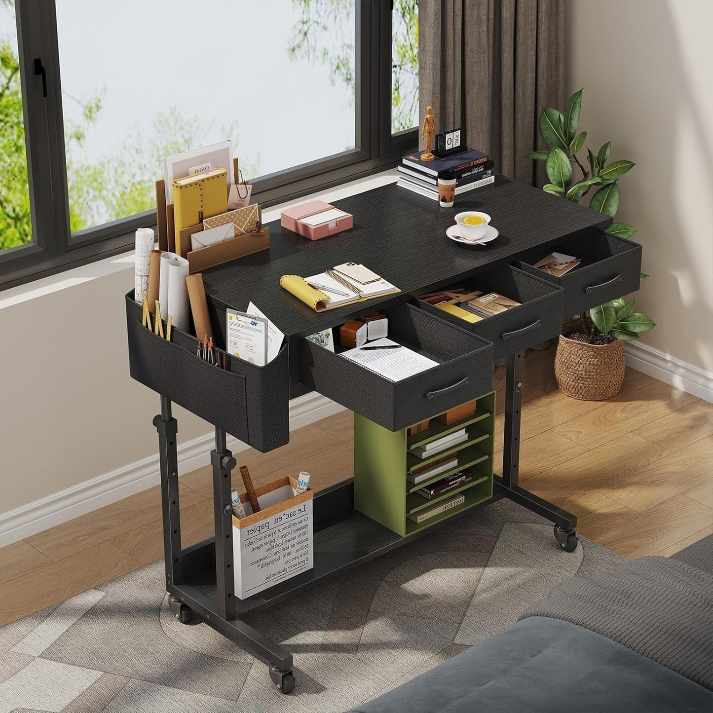 Adjustable Height Rolling Standing Desk with Drawers-1