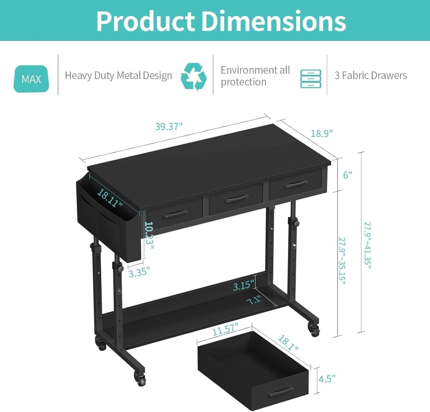 Adjustable Height Rolling Standing Desk with Drawers-2
