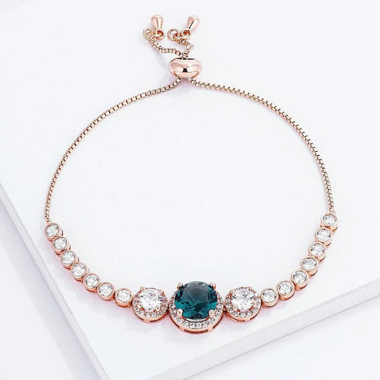 Adjustable Rose Gold Plated Graduated CZ Bolo Style Tennis Bracelet - Bracelets
