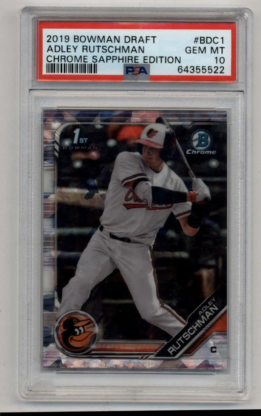 Adley Rutschman Bowman Chrome Draft Sapphire Edition baseball card in PSA 10 Gem Mint