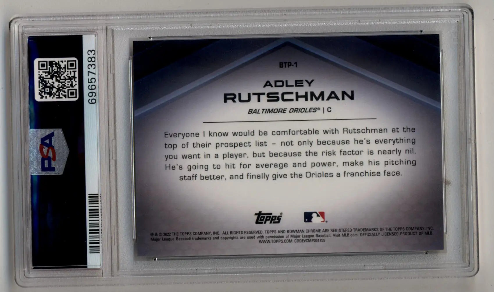 Graded Adley Rutschman Bowman Chrome Scouts Top 100 Red Refractors card PSA 10