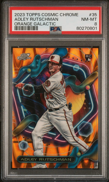PSA-graded Adley Rutschman 2023 Topps Chrome Cosmic Orange Galactic Refractor card