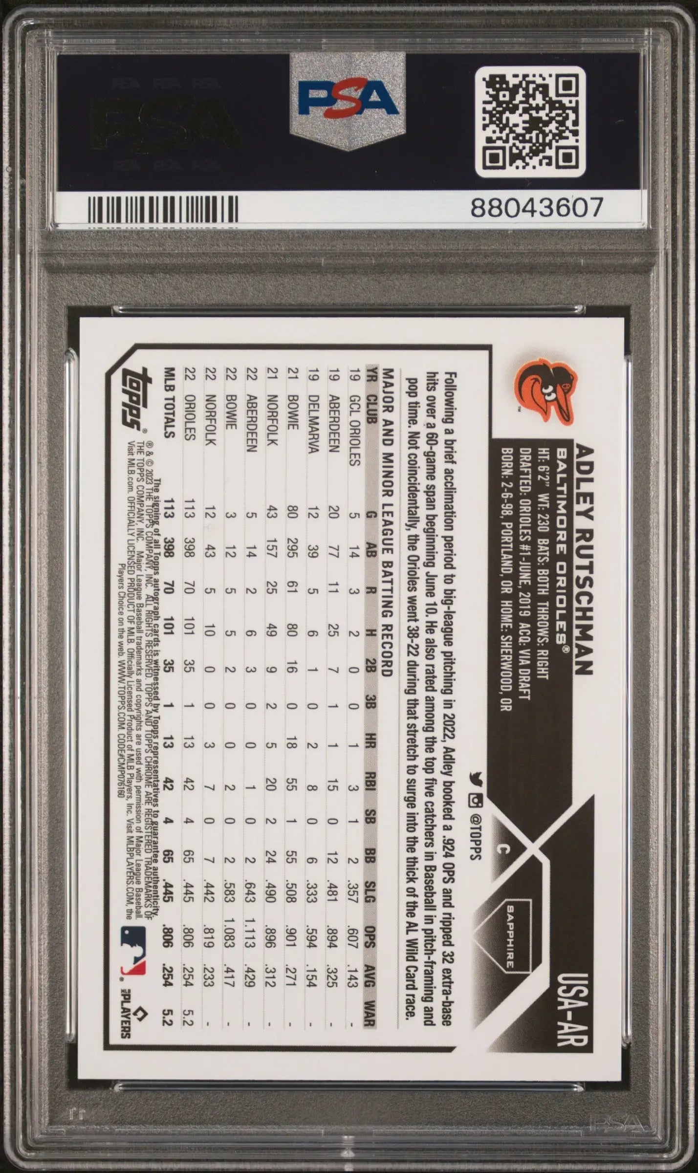 Adley Rutschman 2023 Topps Chrome Update Sapphire Gold Refractor Auto #42/50 PSA 10 Auto 10 - Singles