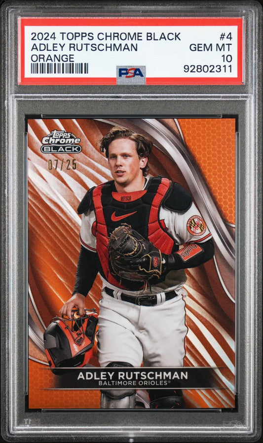 Adley Rutschman 2024 Topps Chrome Black Orange Refractor card PSA 10 Gem Mint