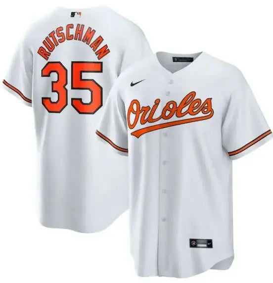 White Adley Rutschman Baltimore Orioles Nike Replica Player Jersey on display