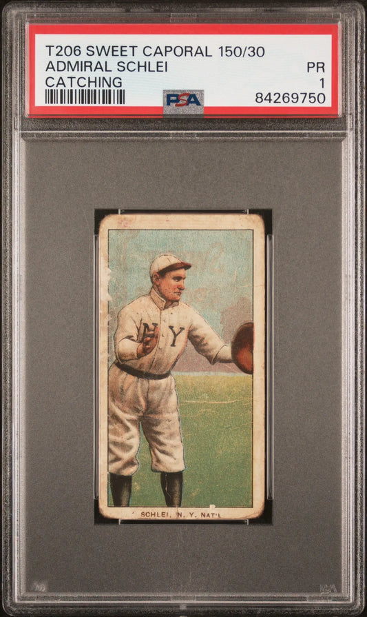 PSA-graded Admiral Schlei T206 Sweet Caporal baseball card in white uniform