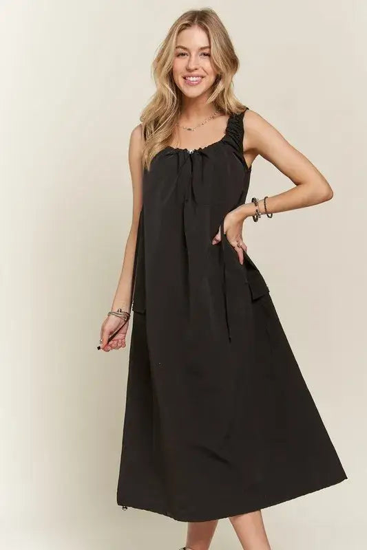 ADORA Drawstring Slit Back Cargo Dress - Black / S