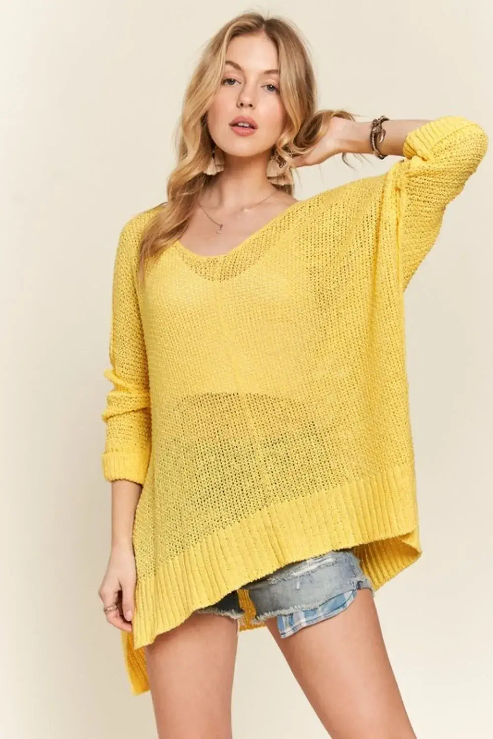 ADORA Loose Fit Sweater Top - YELLOW / One Size